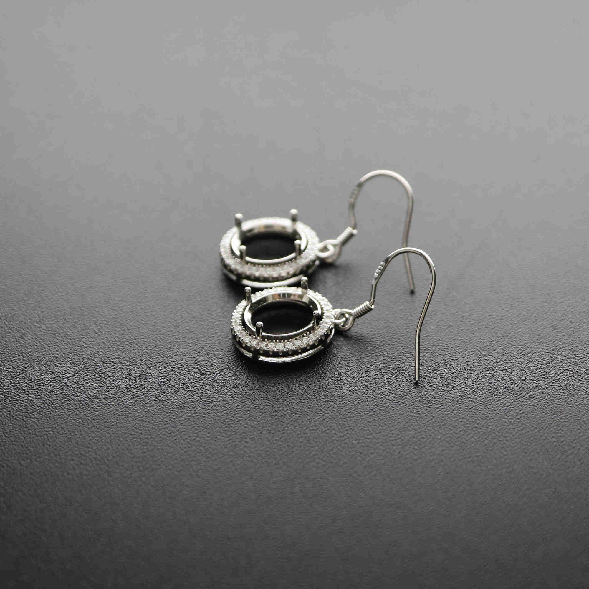 1Pair Multiple Size Oval Bezel Solid 925 Sterling Silver DIY Prong Hook Earrings Settings Bezel 1702197 - Click Image to Close